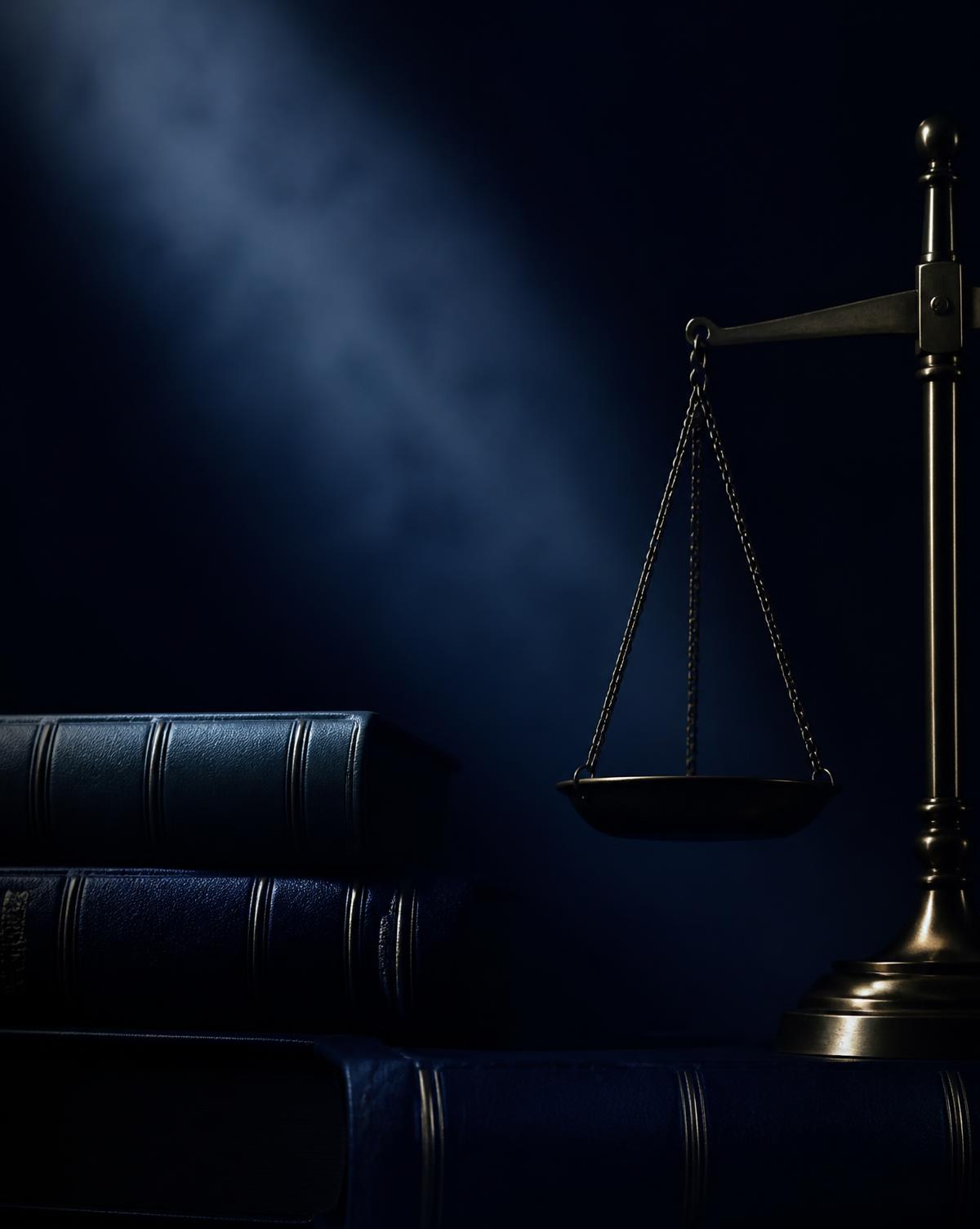 Balança da justiça sobre livros de direito